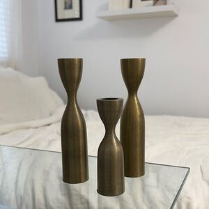 Elegant Brass Gold Hourglass Candle Holders Set of 3